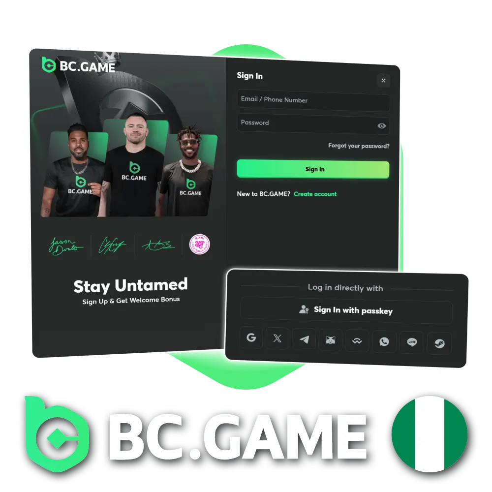Start simple and secure login process on BC Game website in Nigeria.