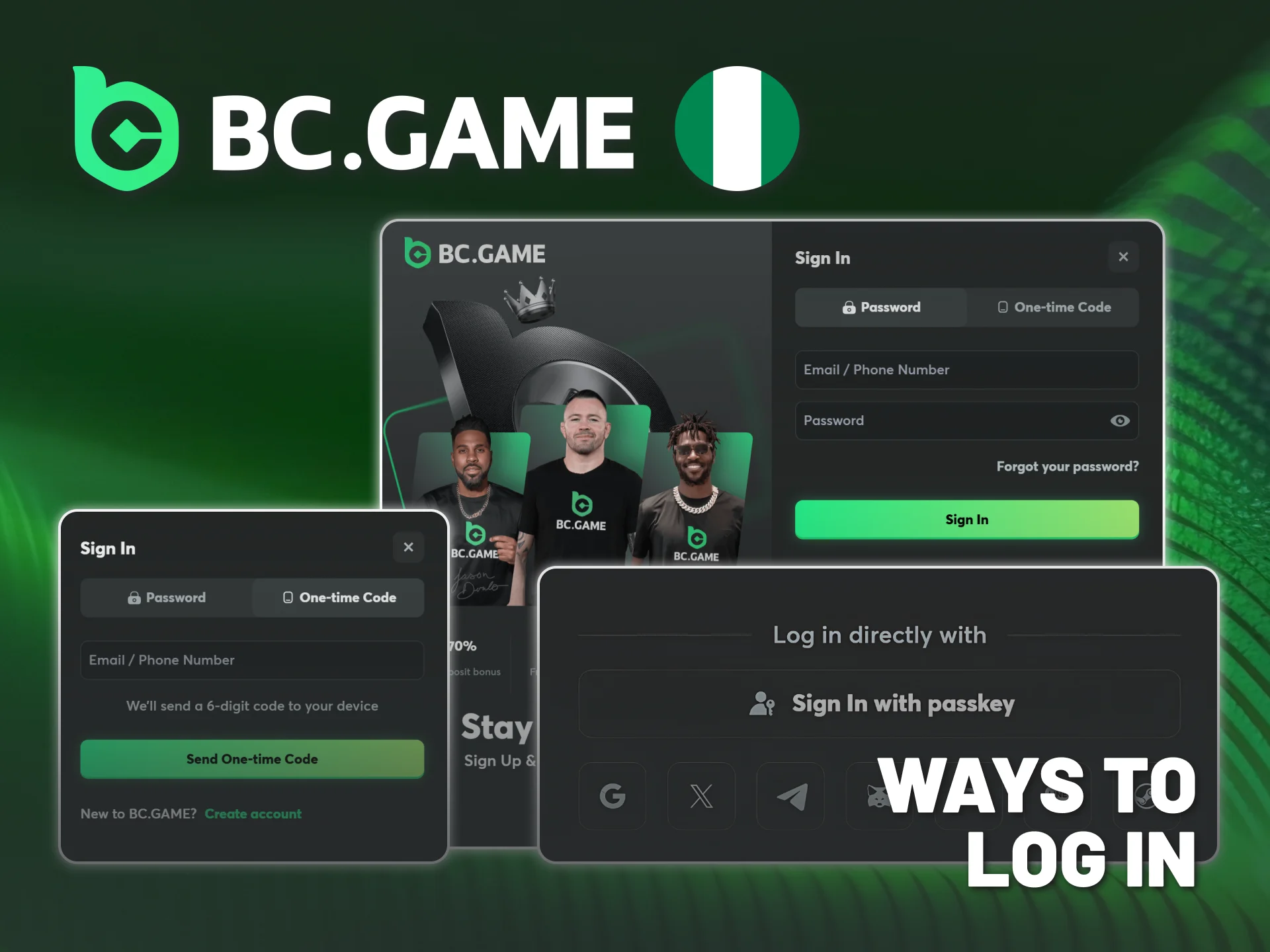 Choose your preferred BC Game Nigeria login method.