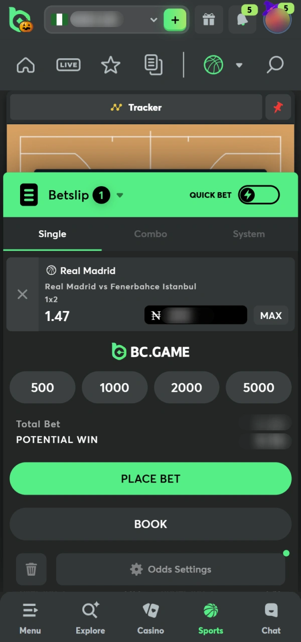 Place your sport bet and confirm at BC Game Nigeria.