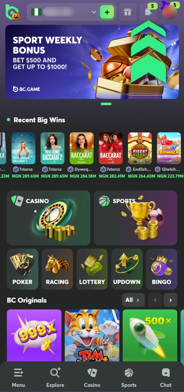 Follow event updates after betting at BC Game Nigeria website.