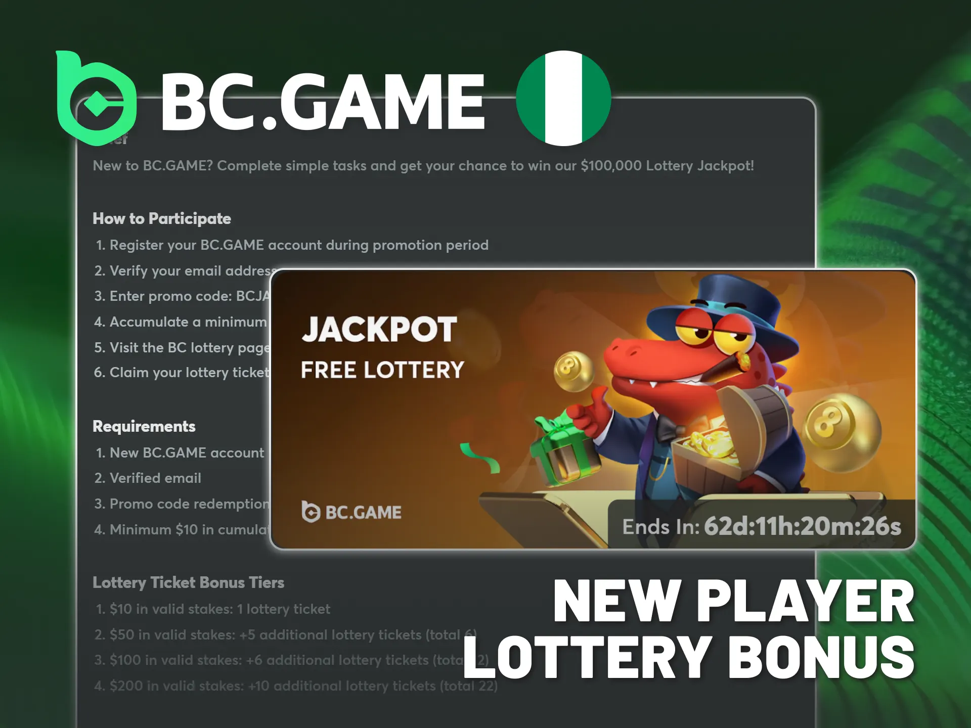 Join BC Game Nigeria to win a massive lottery jackpot.