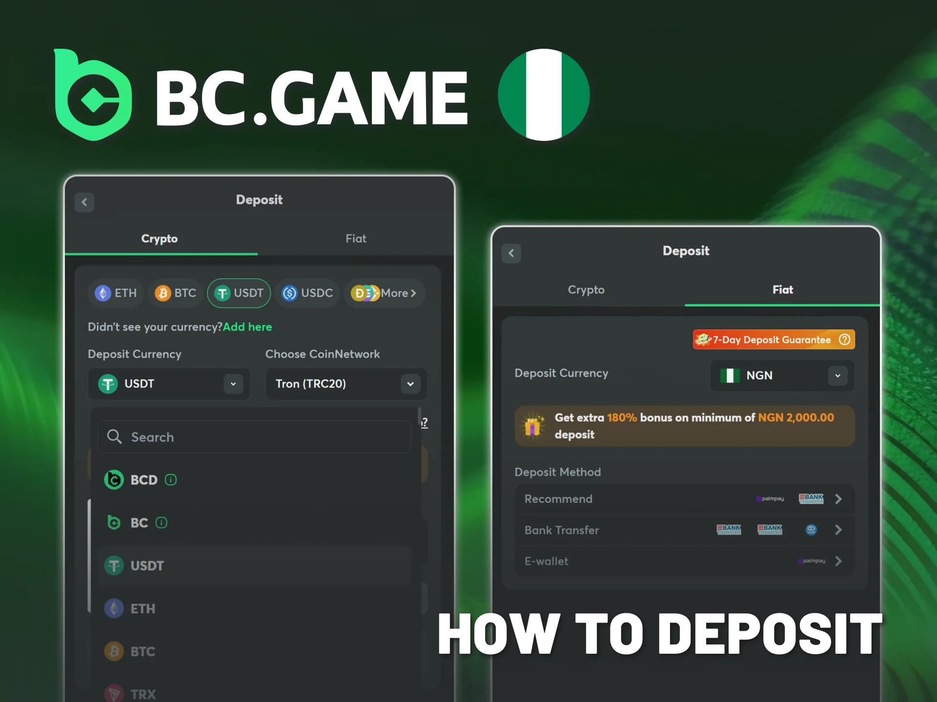 Deposit money instantly into your BC Game Nigeria account online.