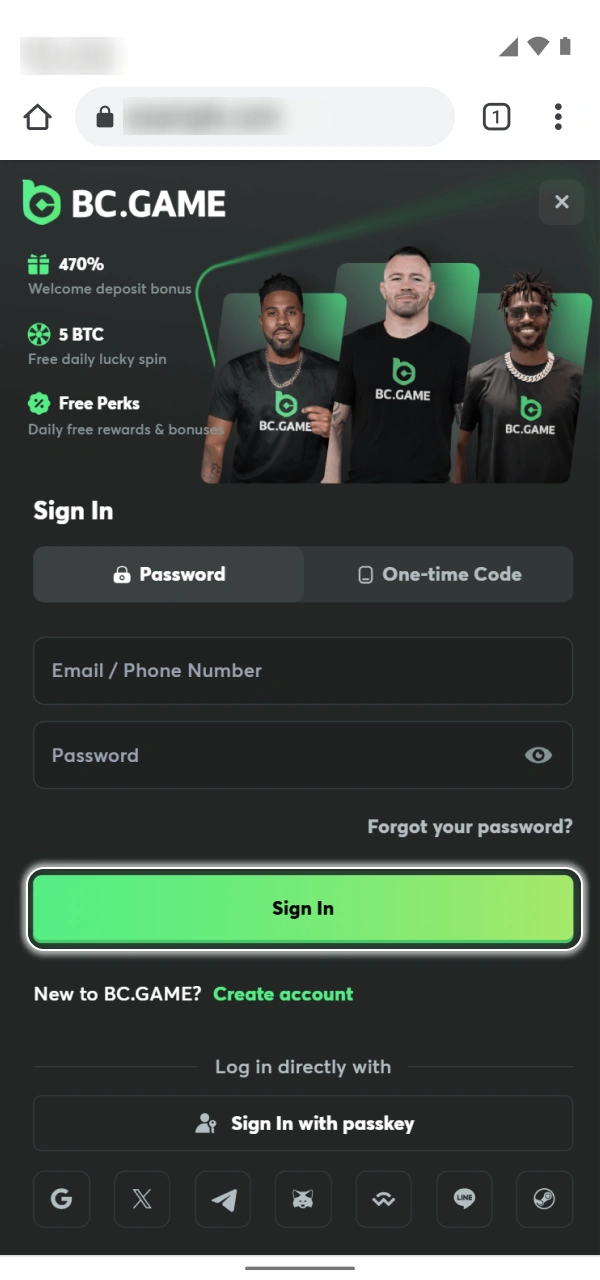 Press the login button to access BC Game Nigeria platform.