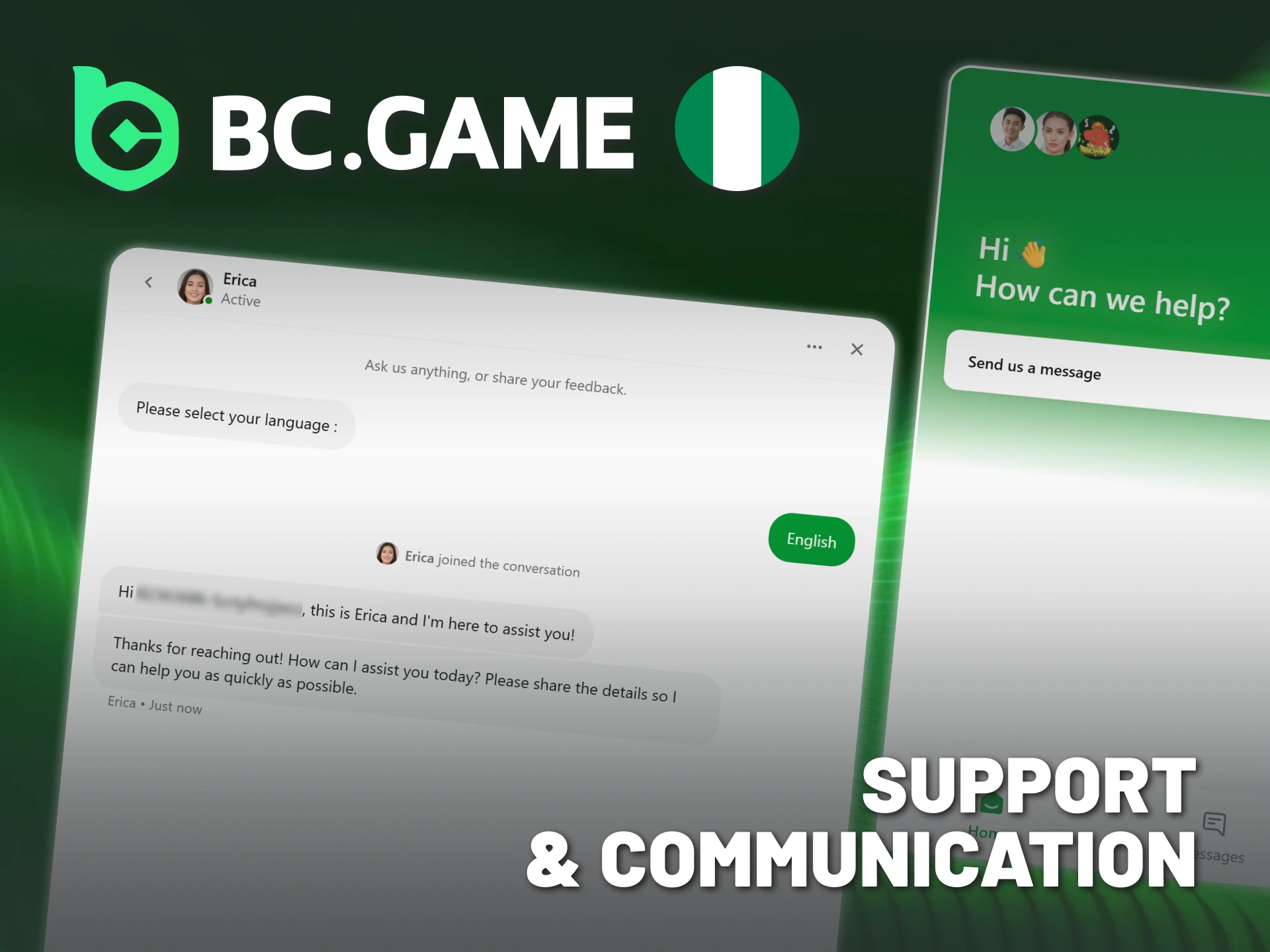 Instantly receive live chat support at BC Game Nigeria official.