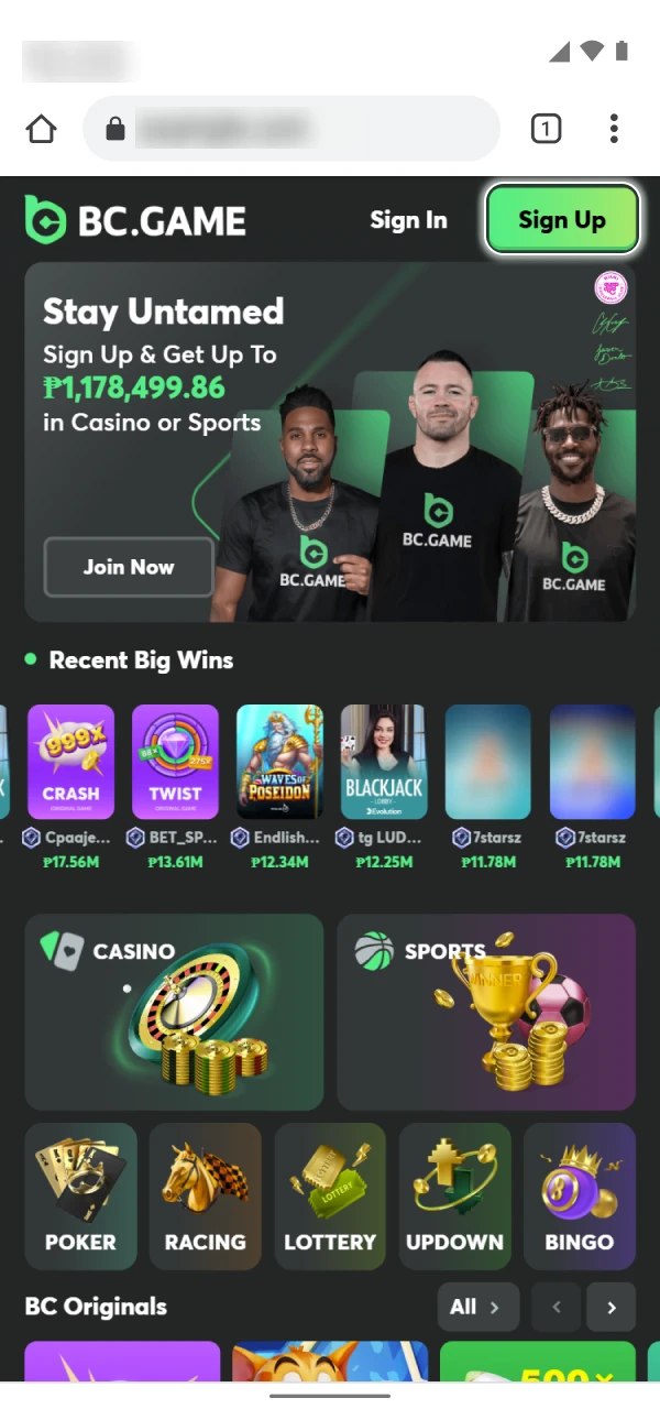 Begin your BC Game Nigeria signup by clicking Registration button.