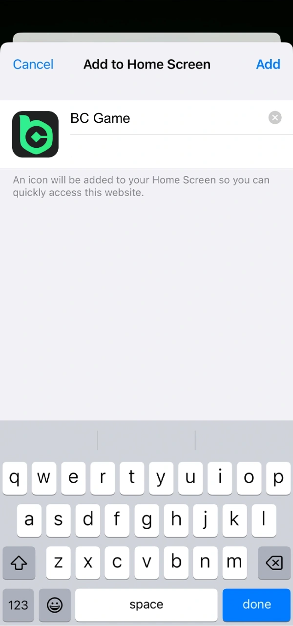 Confirm BC Game iOS app installation on your home screen.
