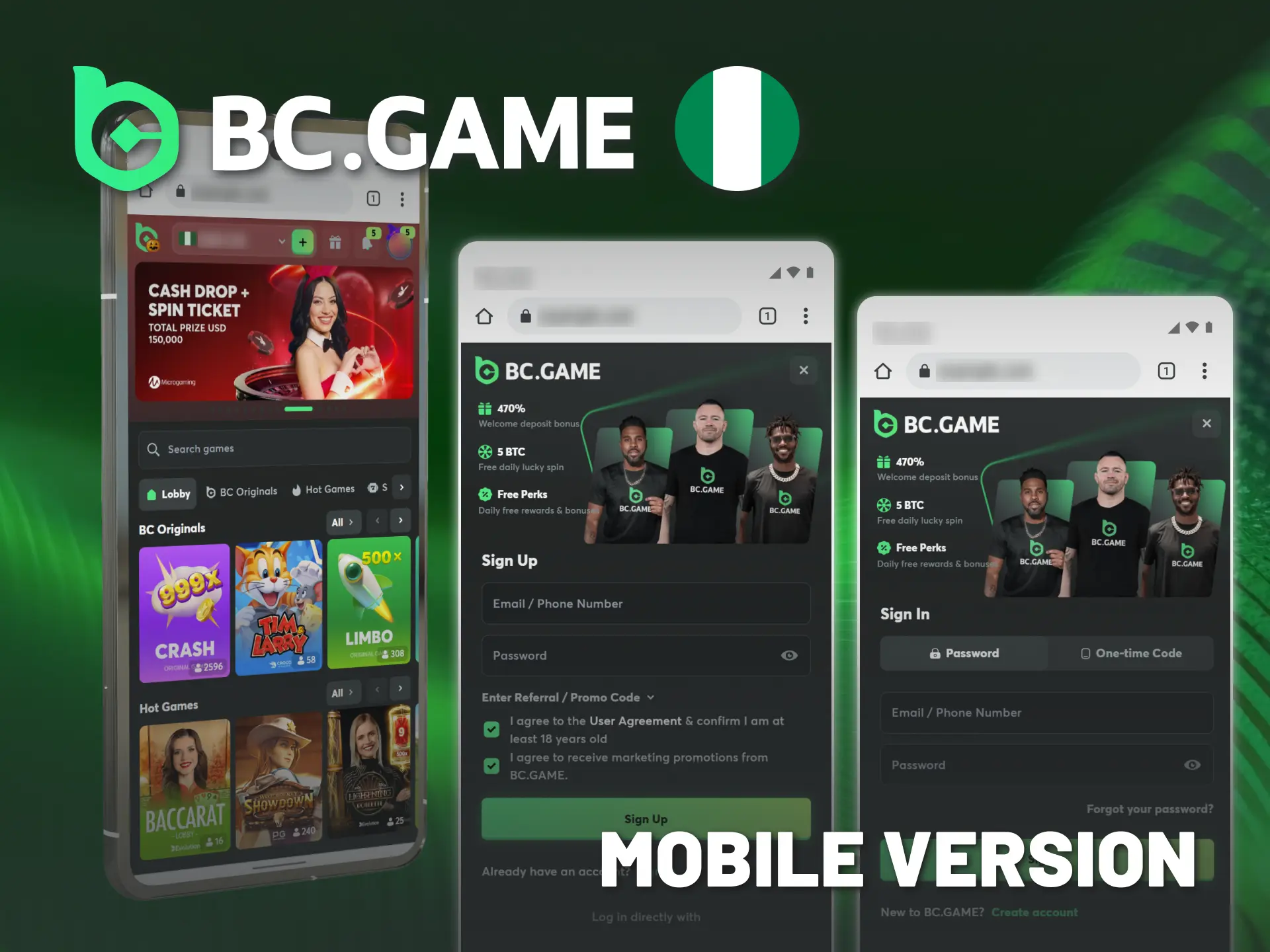 Browse sports and games on BC Game Nigeria mobile version.