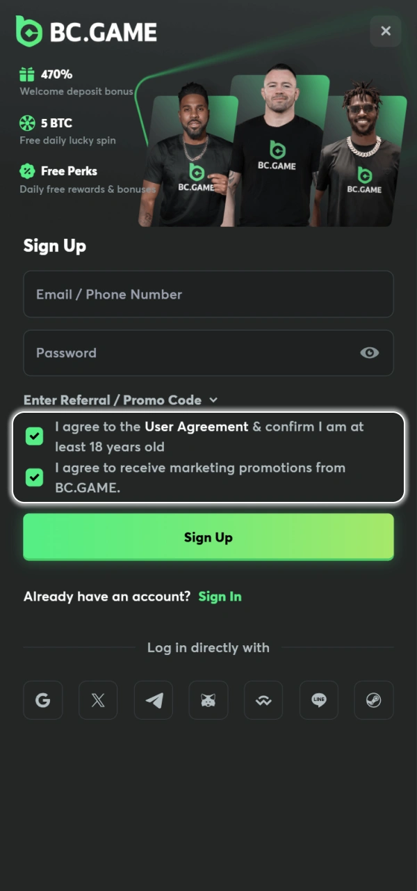 Accept the BC Game Nigeria rules for app registration.