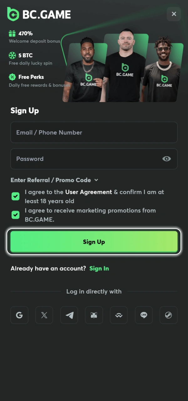 Start exploring BC Game Nigeria app features after completing registration.