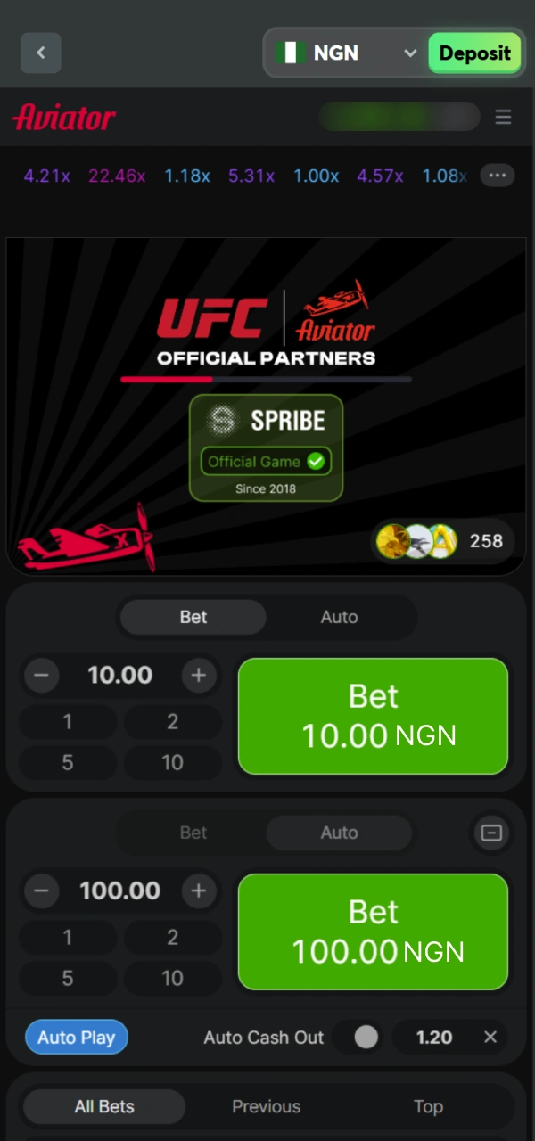 Open Aviator on BC Game Nigeria and adjust your settings.