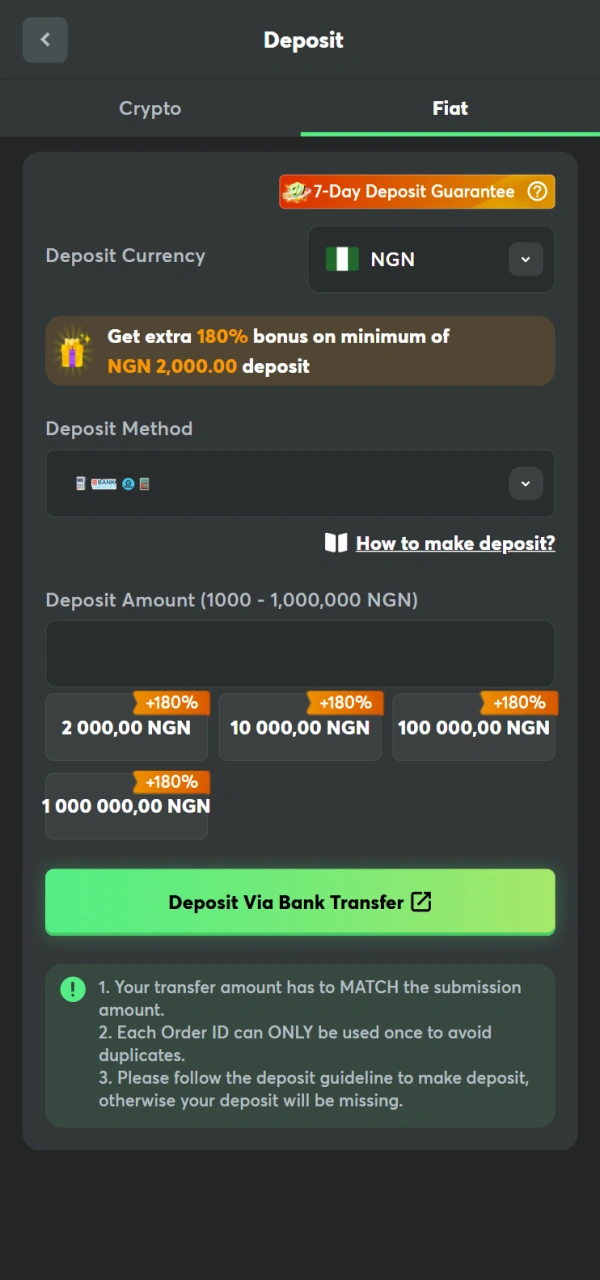 Fund BC Game Nigeria account before starting the Aviator game.