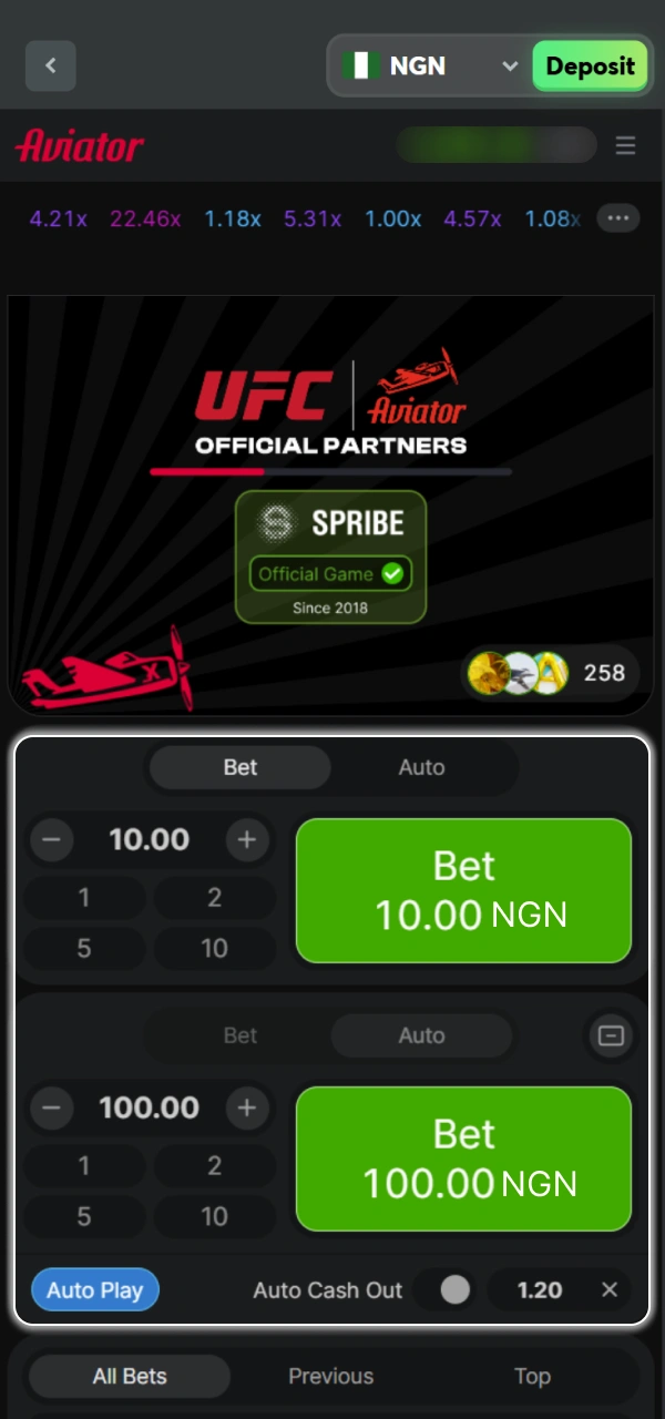 Place your BC Game Aviator bet before a round.