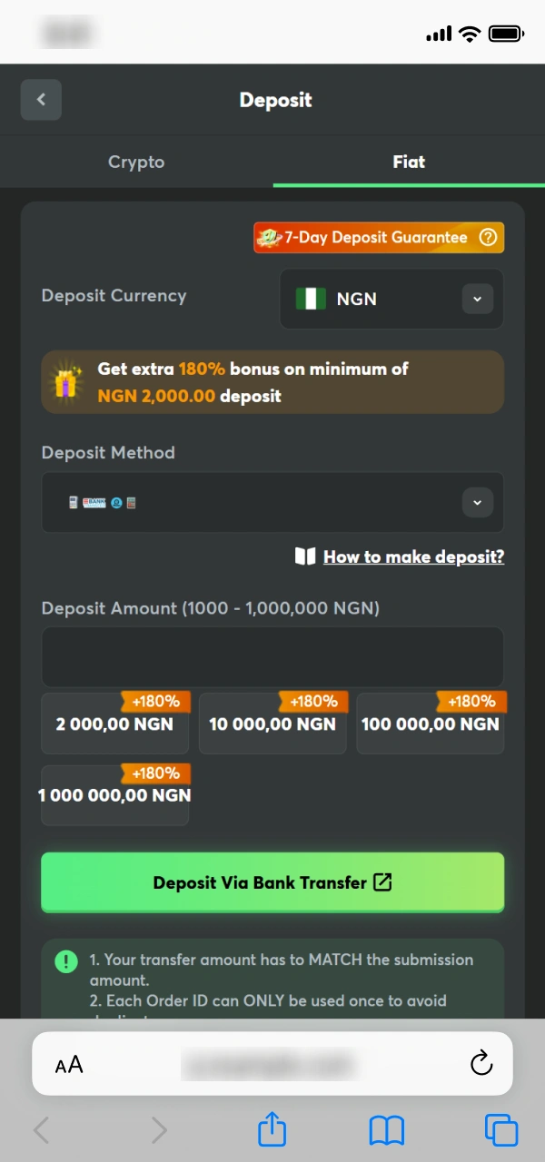 Make deposits on BC Game Nigeria PWA to play Aviator.