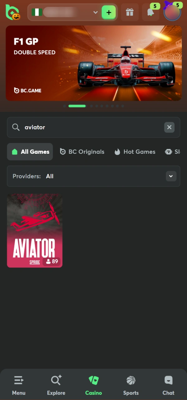 Find the Aviator game on BC Game Nigeria after registration.