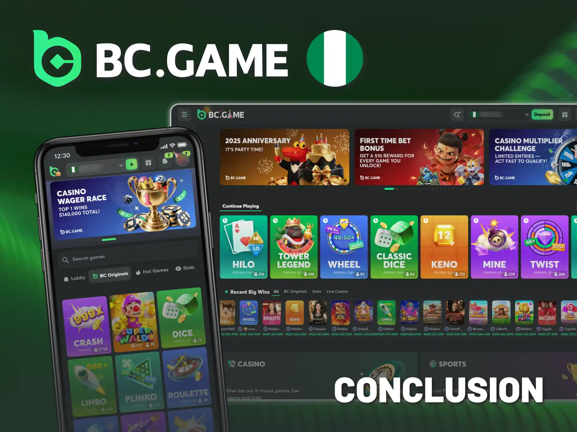 Enjoy BC Game's Originals with high RTP and provably fair.