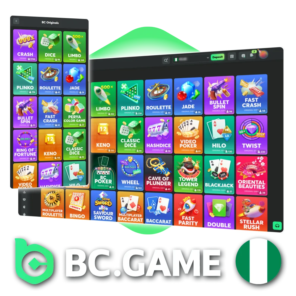 Access all BC Game Nigeria Originals on mobile and desktop.