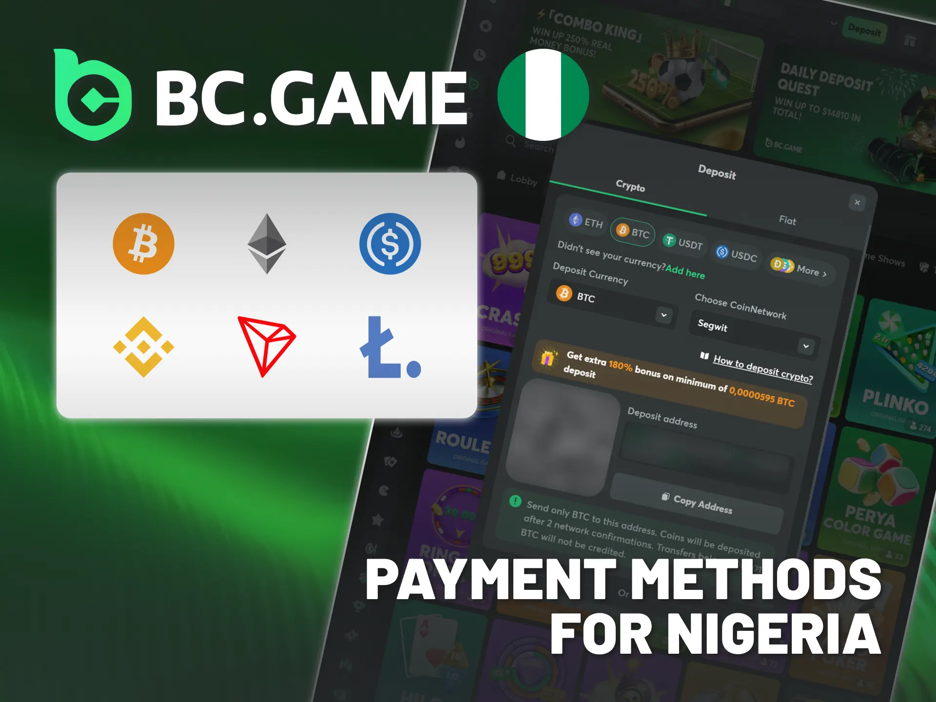 Use crypto payments to play BC Game's Originals in Nigeria.