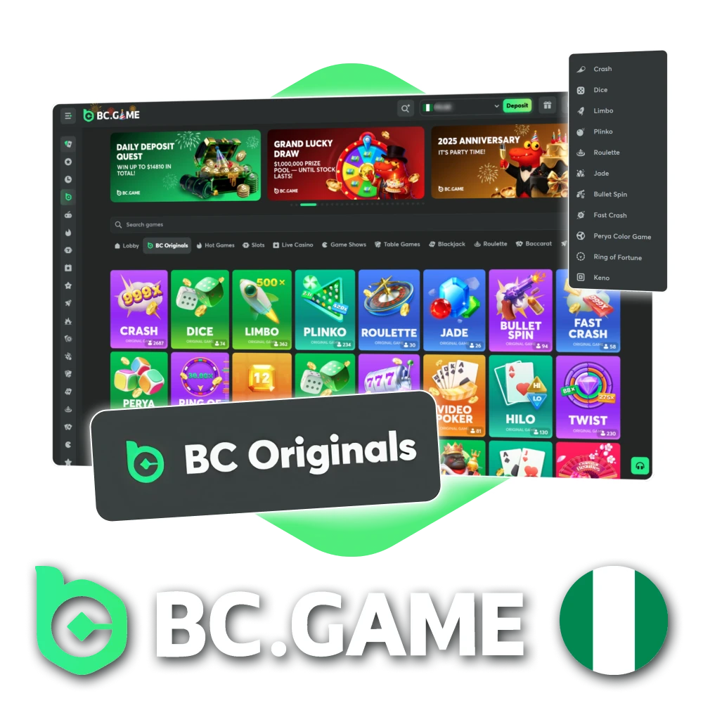 Explore top BC Game Nigeria Originals for crypto casino games.