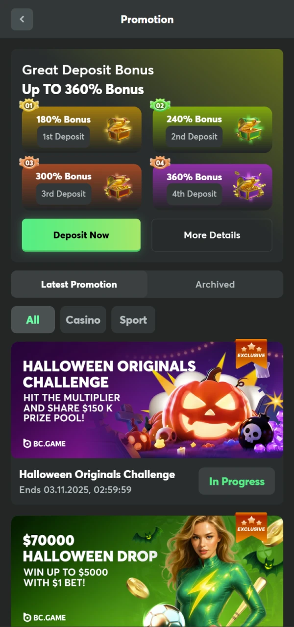 Get your BC Game bonus after a successful deposit.