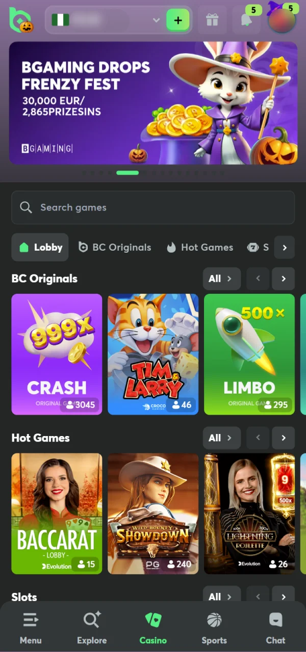 Start betting or playing with your BC Game bonus.