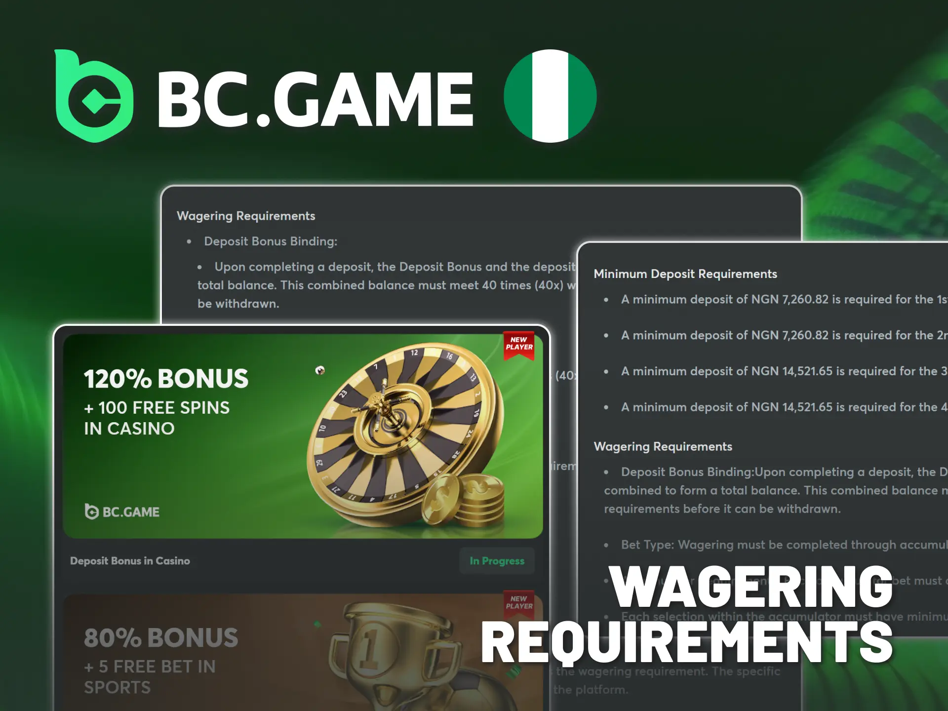 Complete wagering requirements to save BC Game Nigeria bonus.