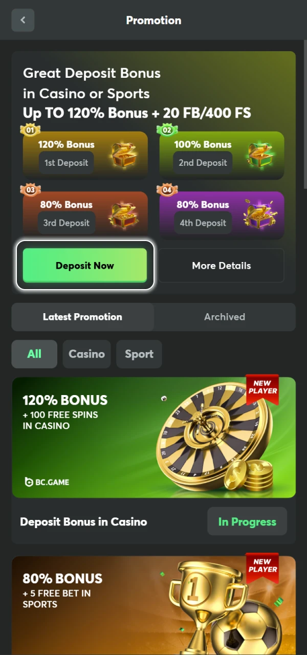 Continue depositing to claim more BC Game Nigeria's casino bonuses.