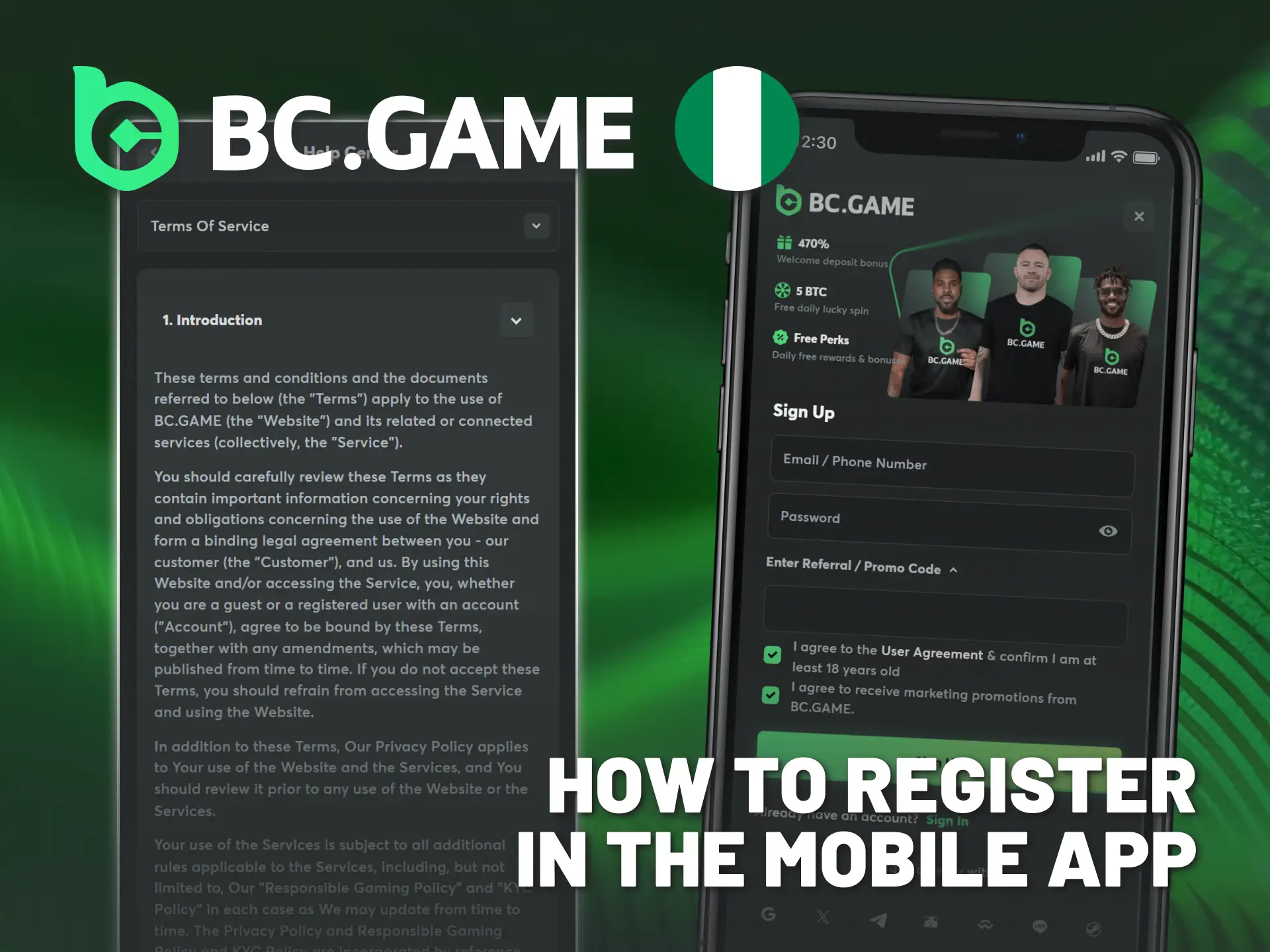 Register on BC Game mobile app to access casino games.