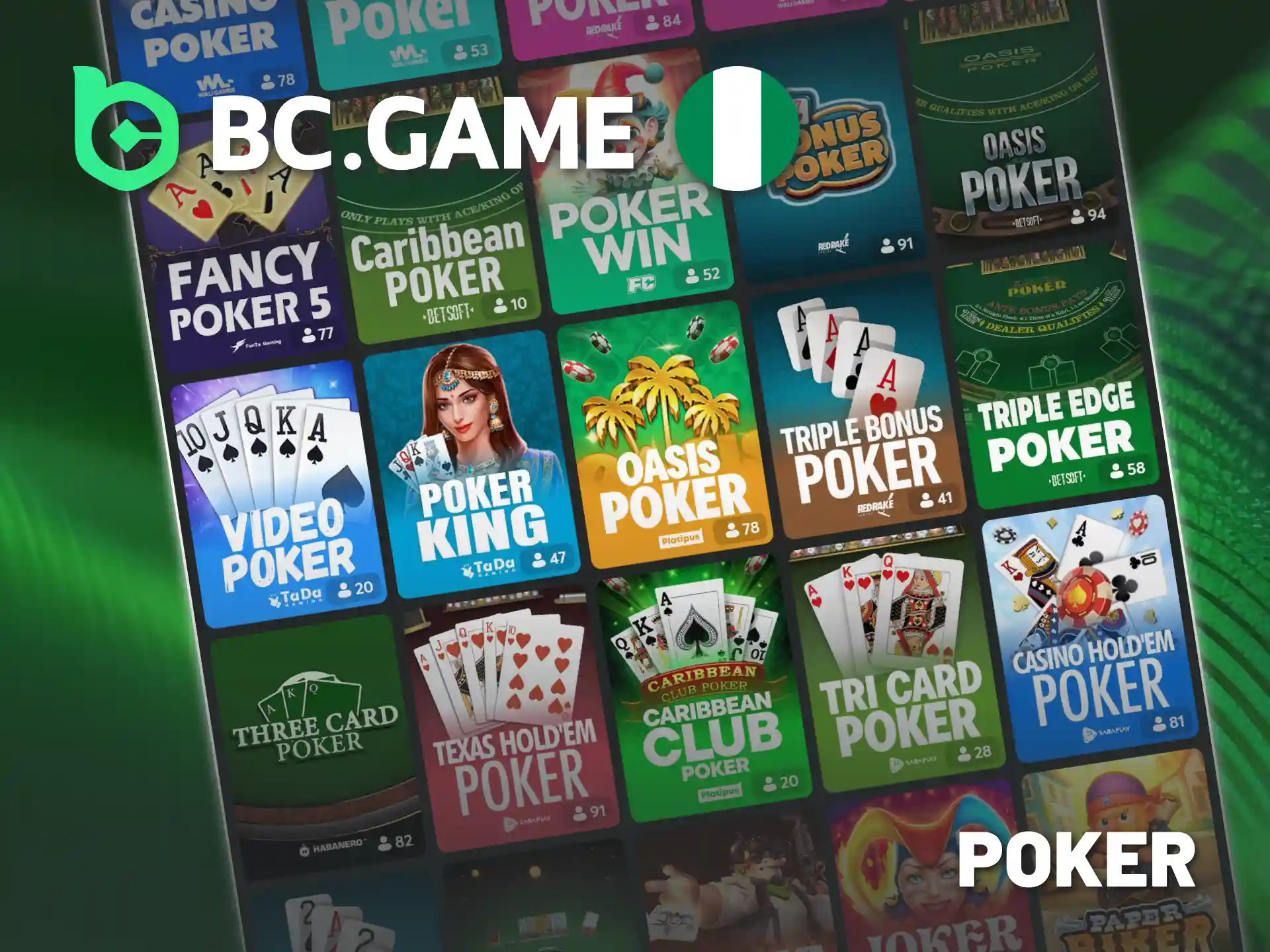Play different poker variations on BC Game Nigeria official website.