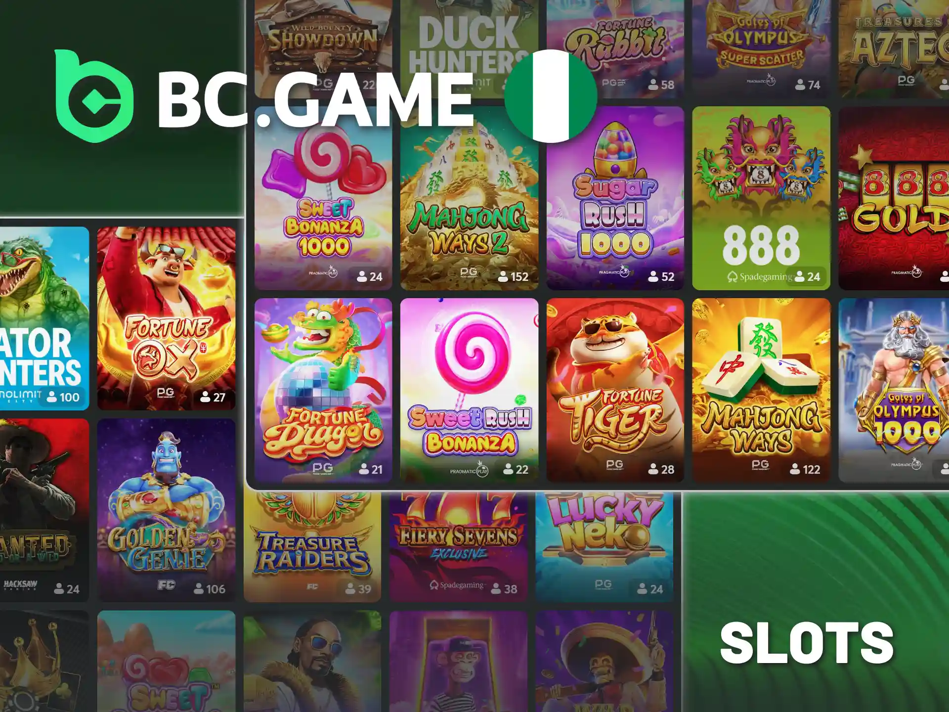 Enjoy diverse slot themes on BC Game Nigeria casino platform.