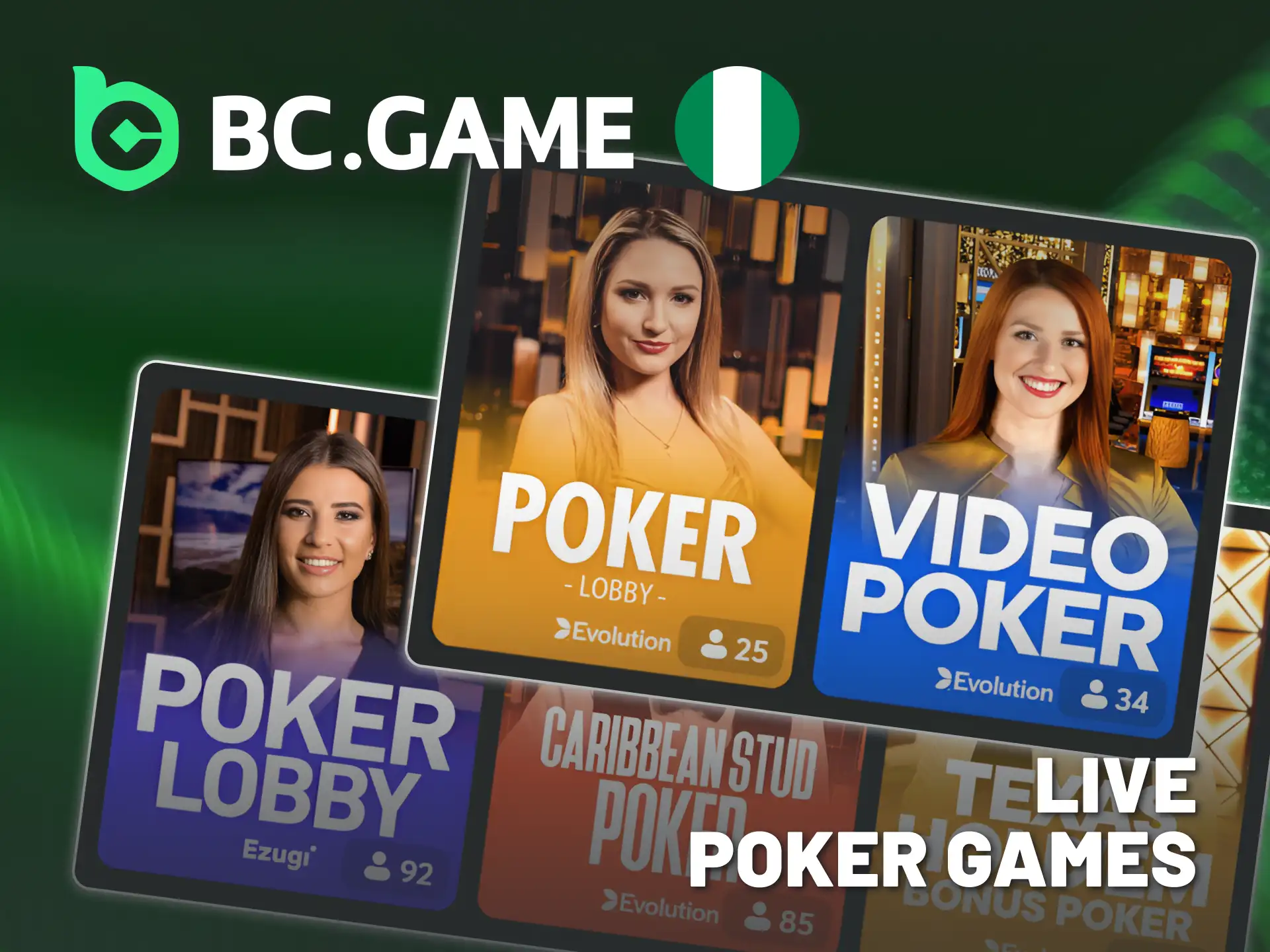 Play live poker games on BC Game online casino platform.