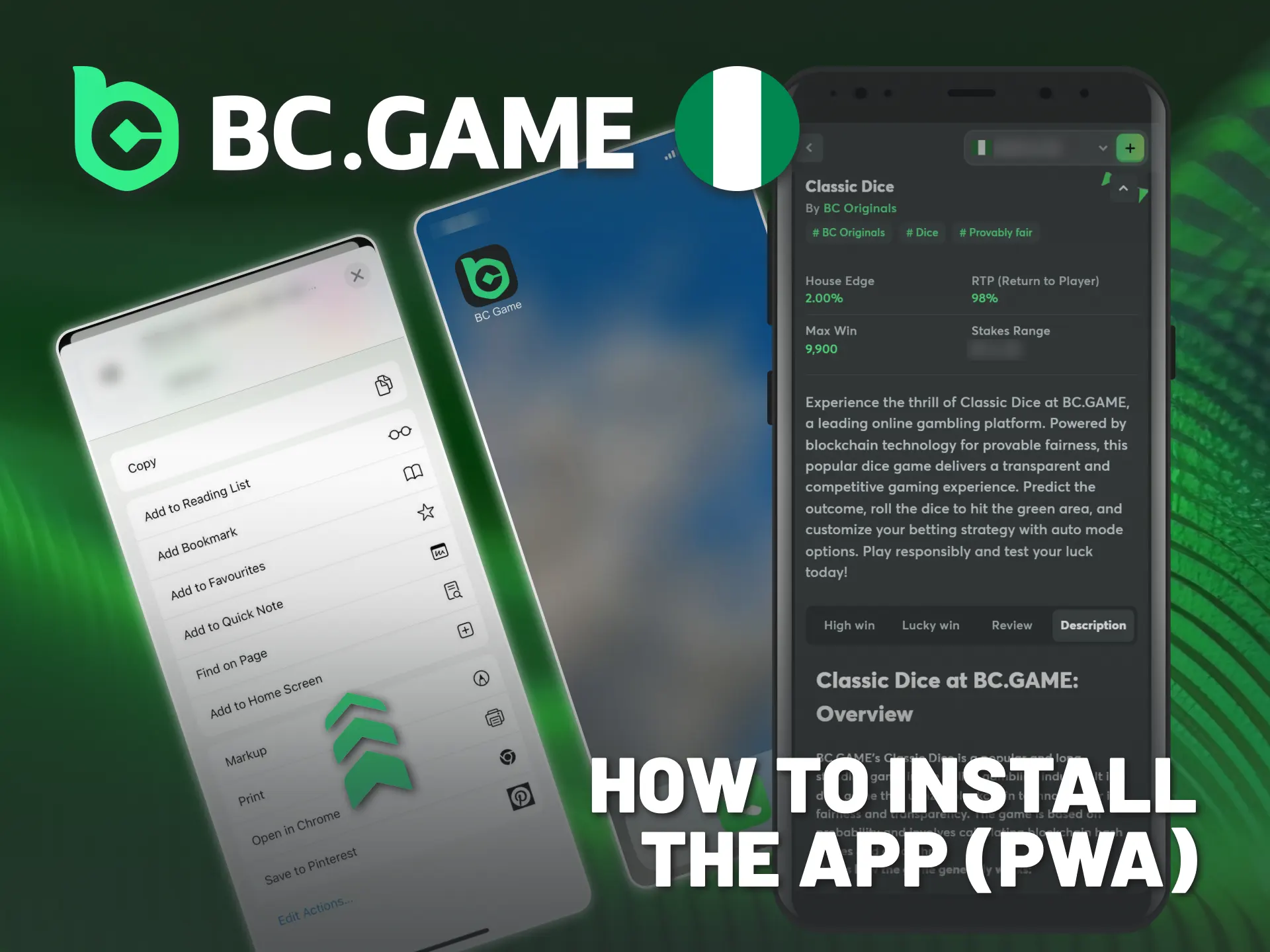 Install BC Game officilal mobile app to play Classic Dice.