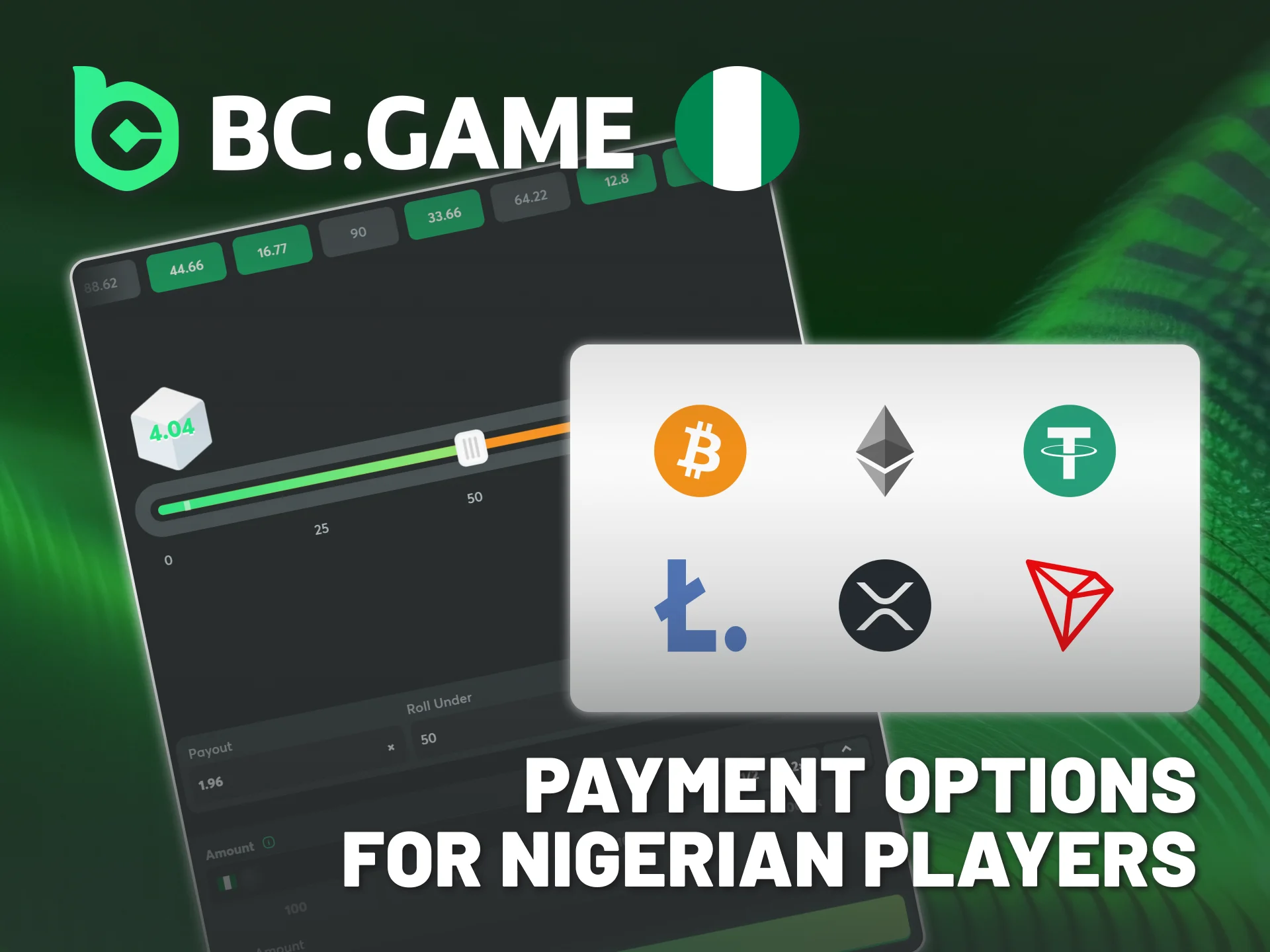 Use popular BC Game payment options for Classic Dice betting.