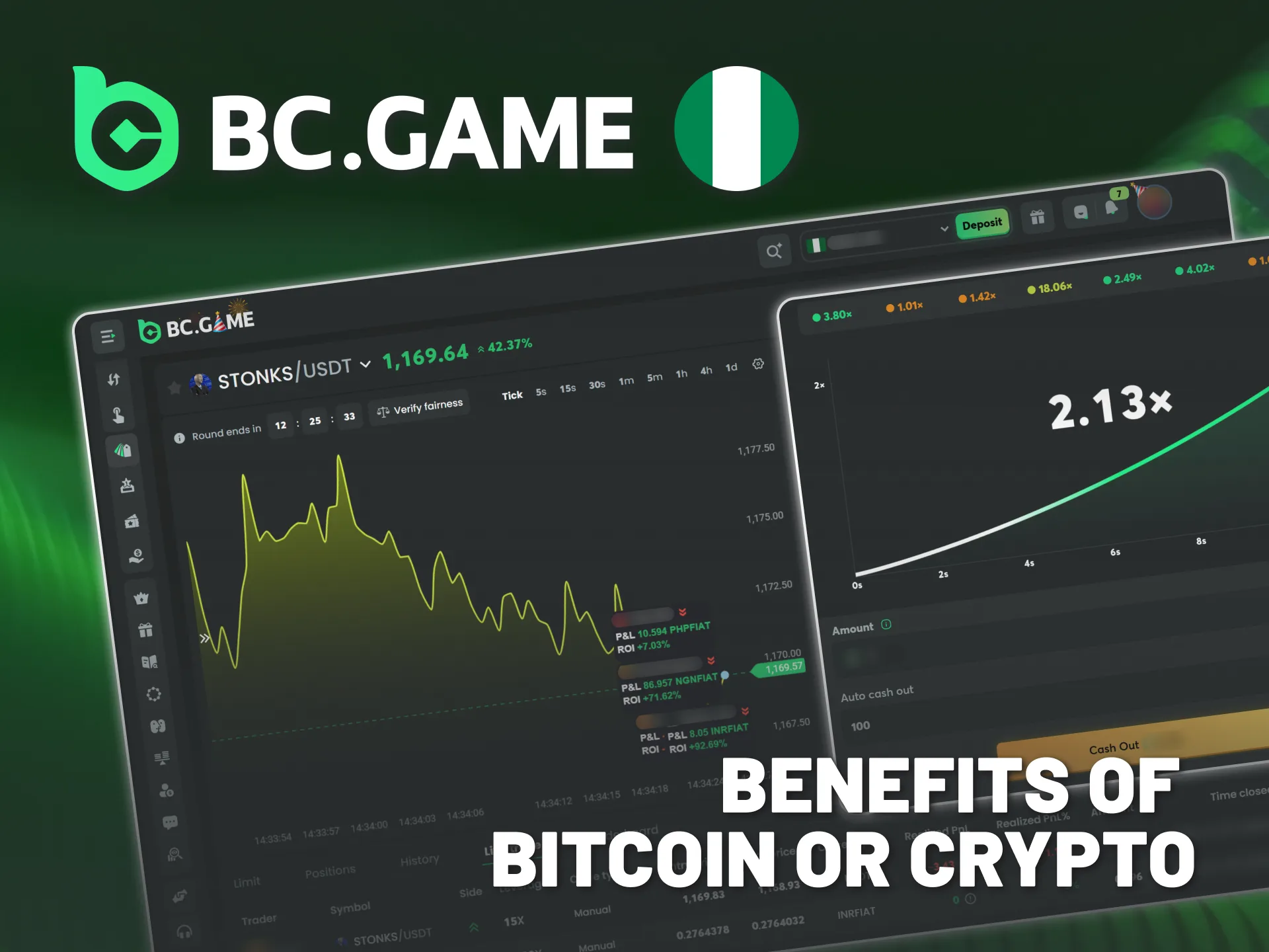 Make crypto and bitcoin deposits to play BC Game's Crash.