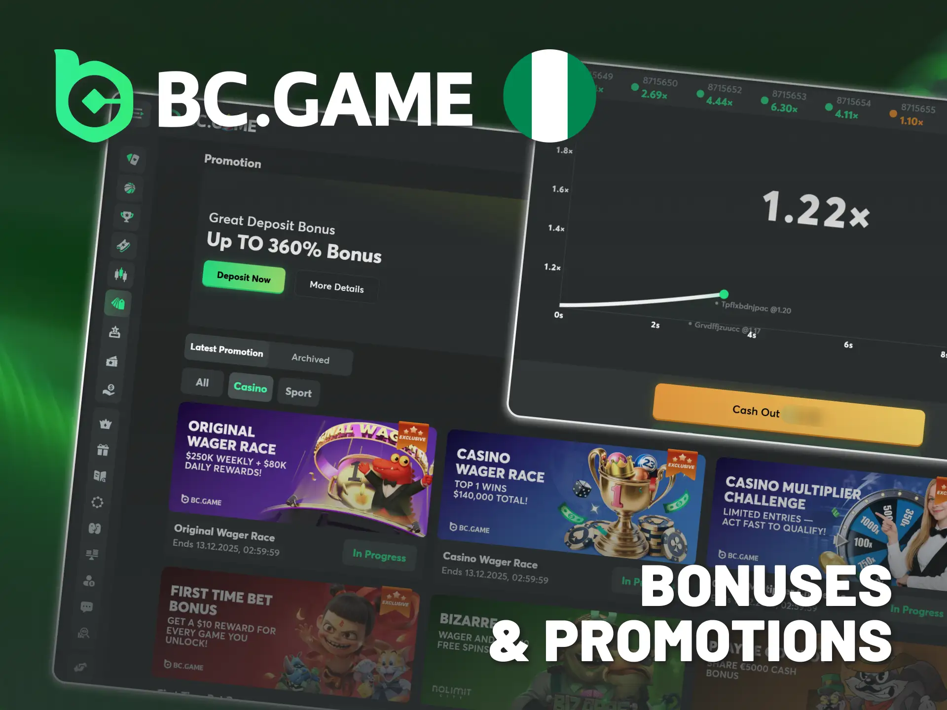 Enjoy BC Game Nigeria promotions and bonuses tailored to Crash.