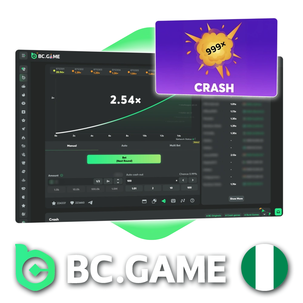 Play original Crash and cash out at BC Game Nigeria.