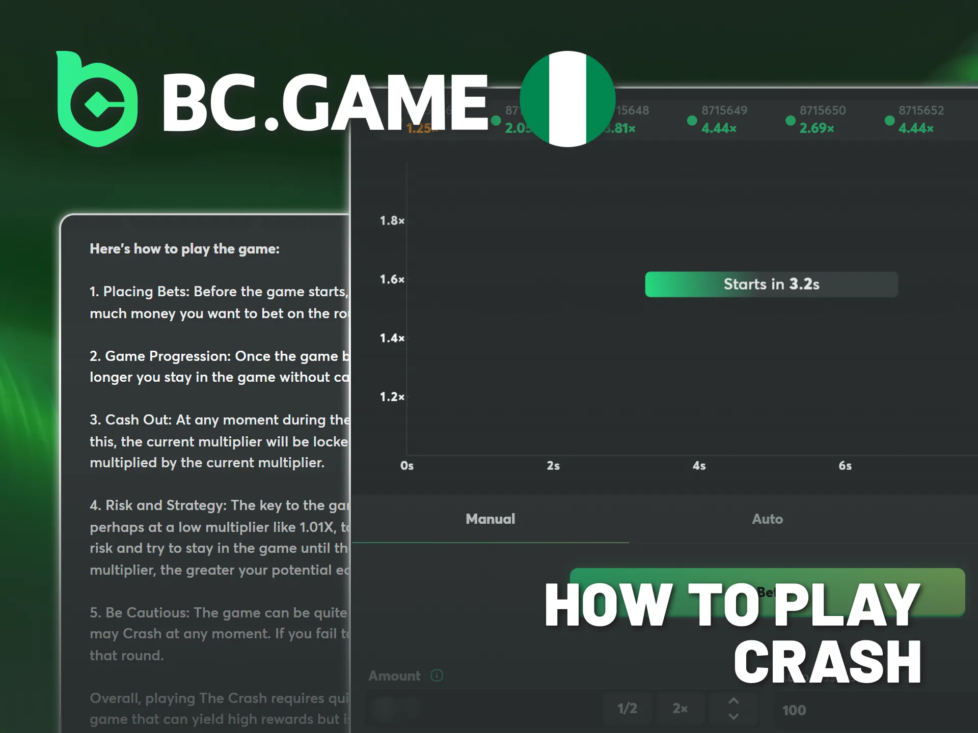 Register and deposit to play Crash at BC Game Nigeria.