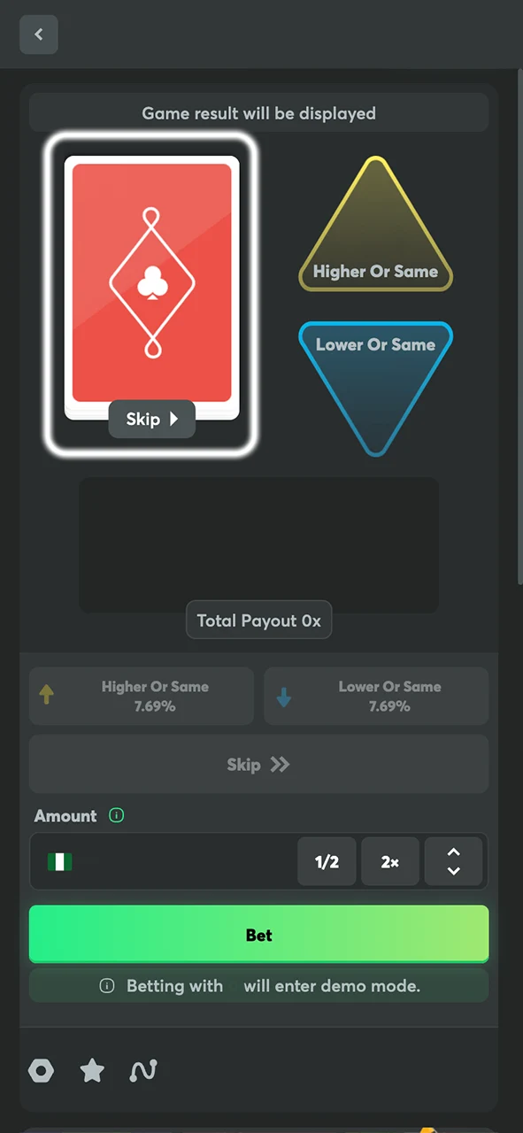 Reveal the next card to check your prediction and win in Hilo at BC Game.