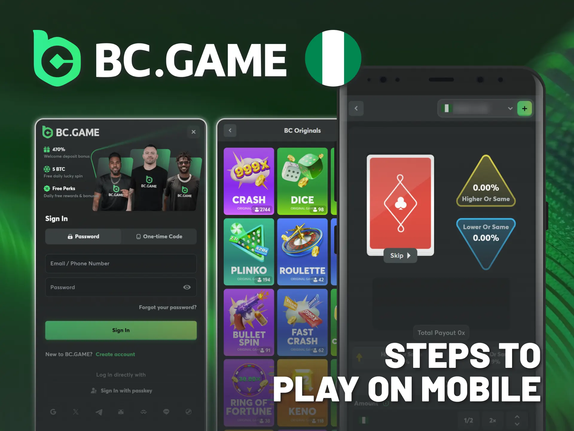 Start playing Hilo on BC Game app or mobile browser.