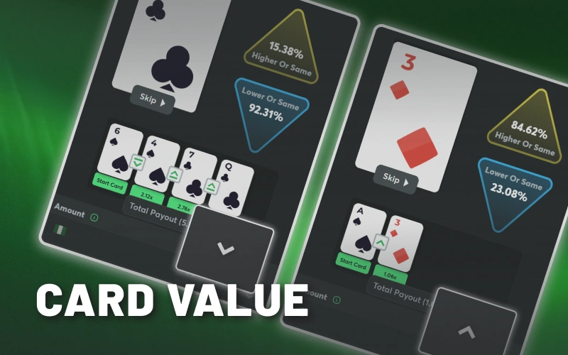 Bet on BC Game Hilo based on card value strategy.