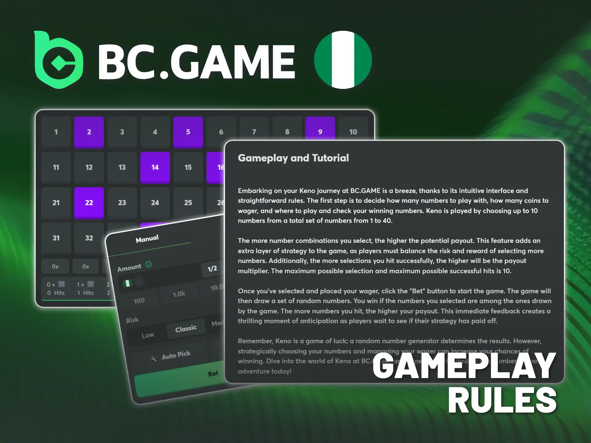 Check the rules before playing Keno at BC Game Nigeria.