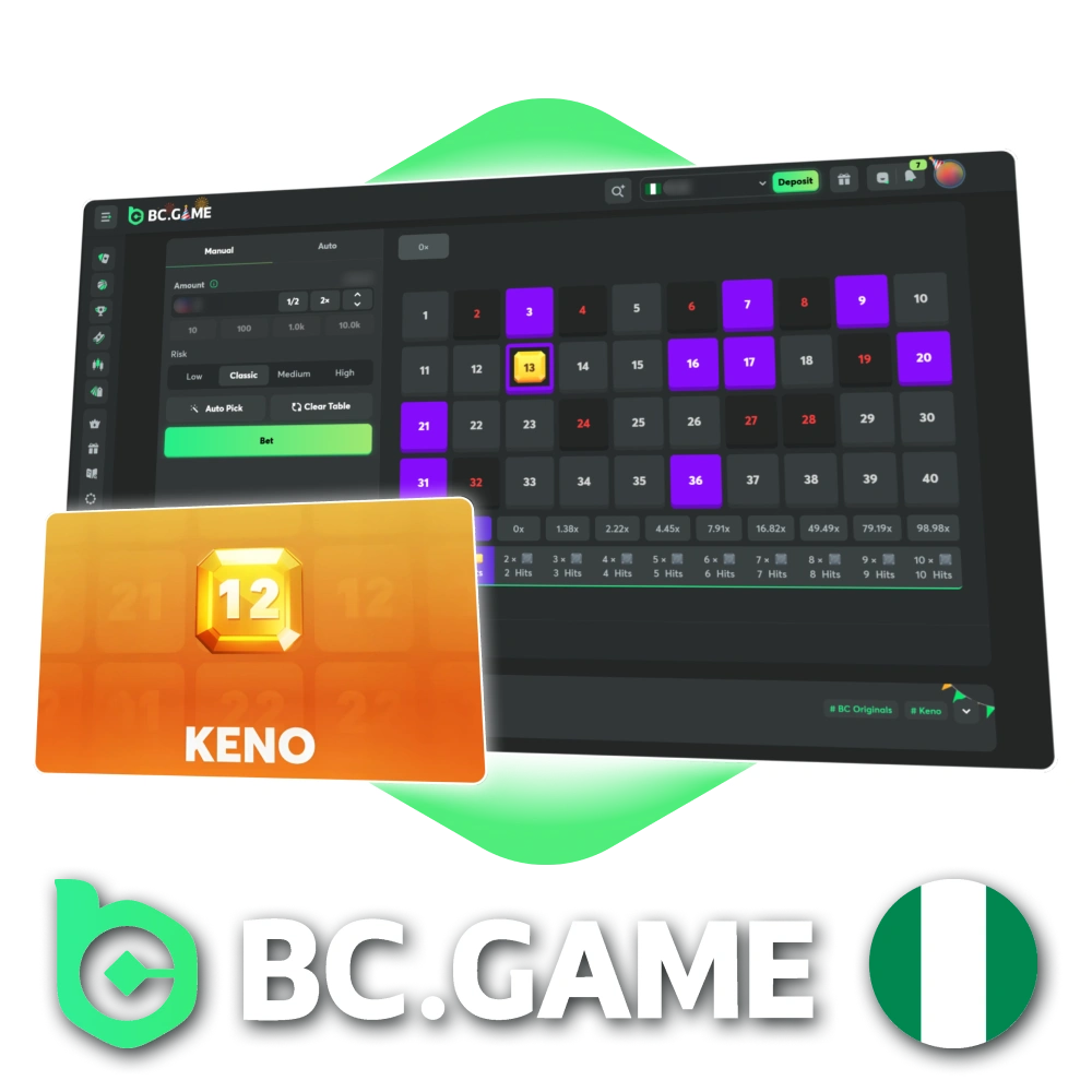 Enjoy instant Keno rounds on BC Game Nigeria official platform.