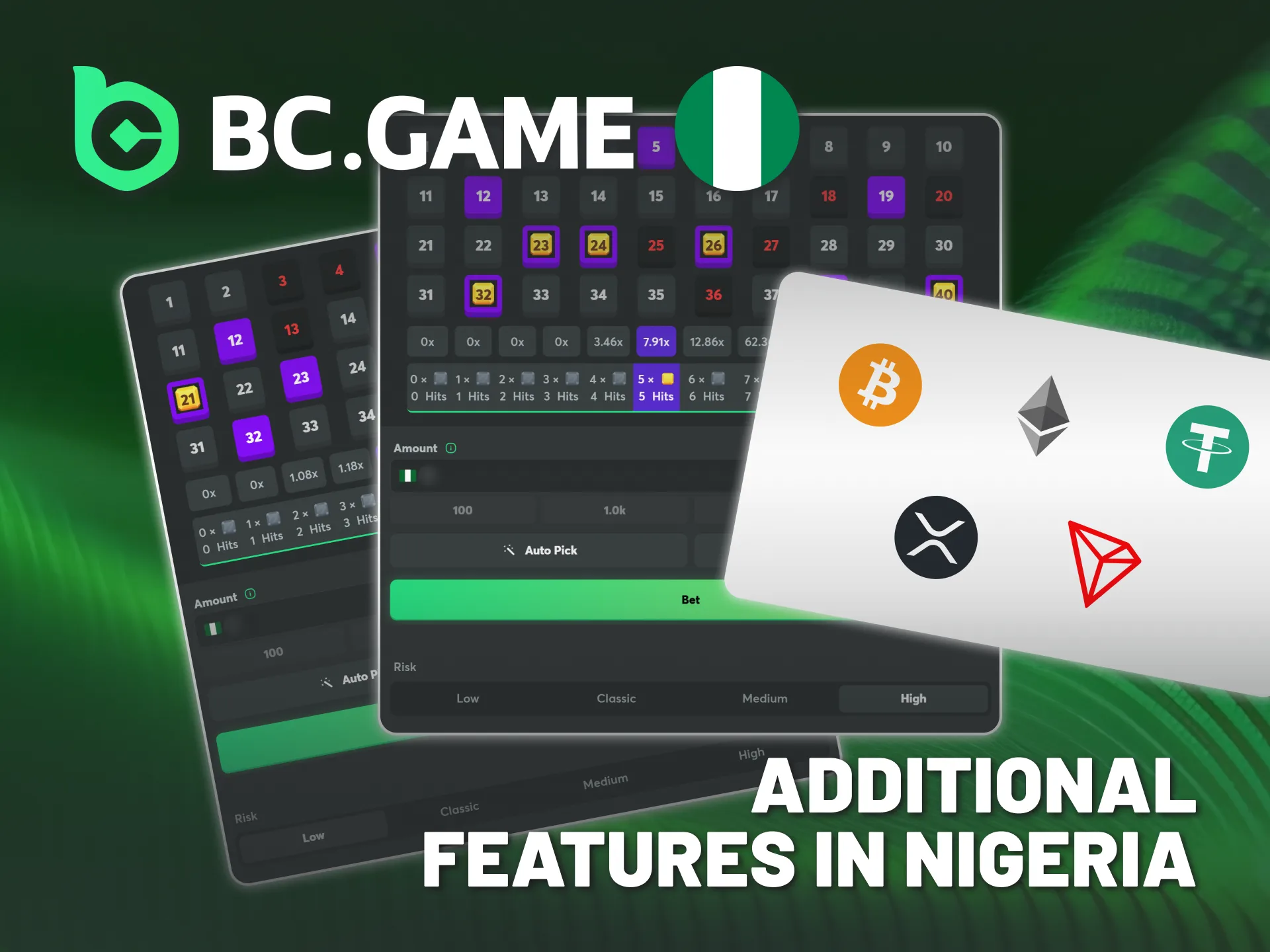 Use the additional features of BC Game's Keno in Nigeria.