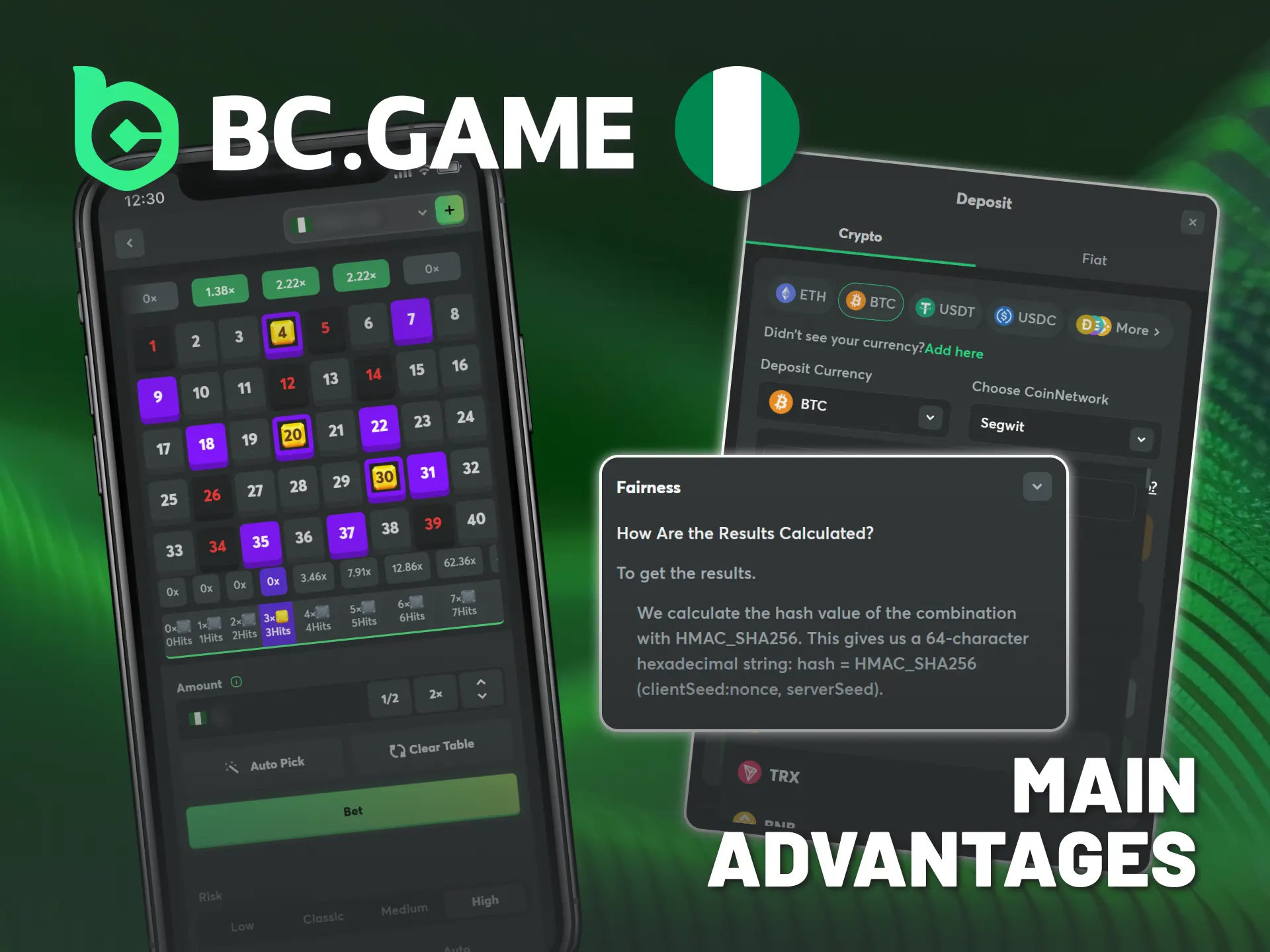 Enjoy BC Game Nigeria original Keno for its main advantages.