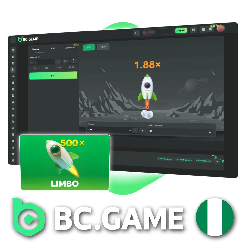 Enjoy BC Game Nigeria original Limbo's fast rounds online.