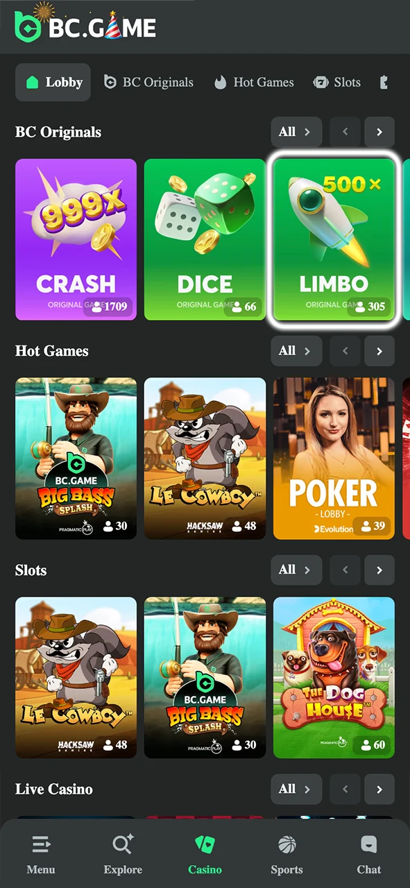 Launch the Limbo Game and set your winning multiplier for huge payouts at BC Game.