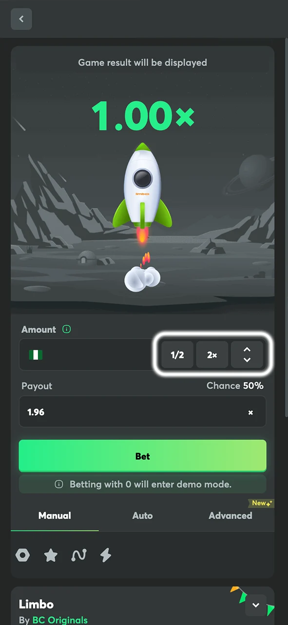 Set your target multiplier to maximize your wins in Limbo at BC Game.