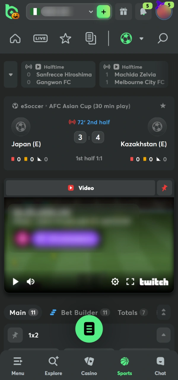 Select your BC Game Nigeria live sport event for betting.