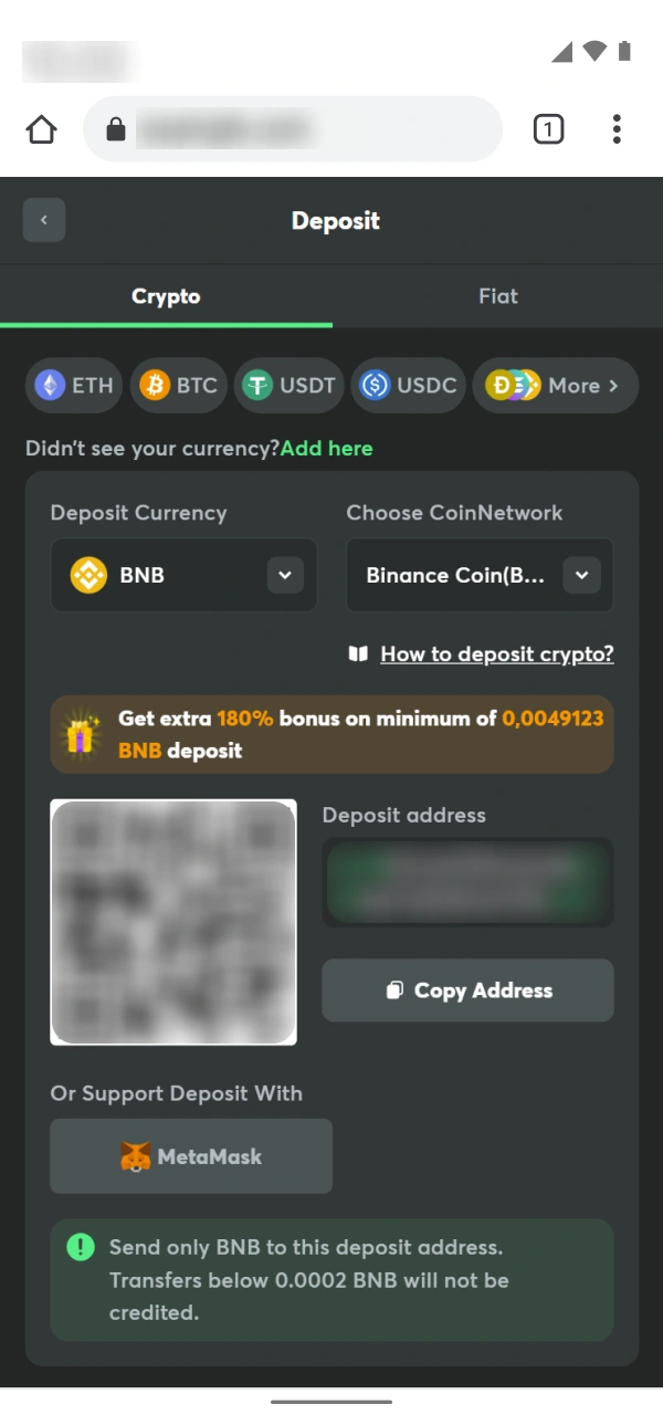 Deposit funds on BC Game Nigeria to enable live bets.