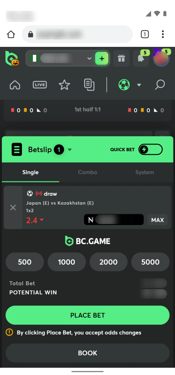 Start live sport betting on BC Game Nigeria official PWA.
