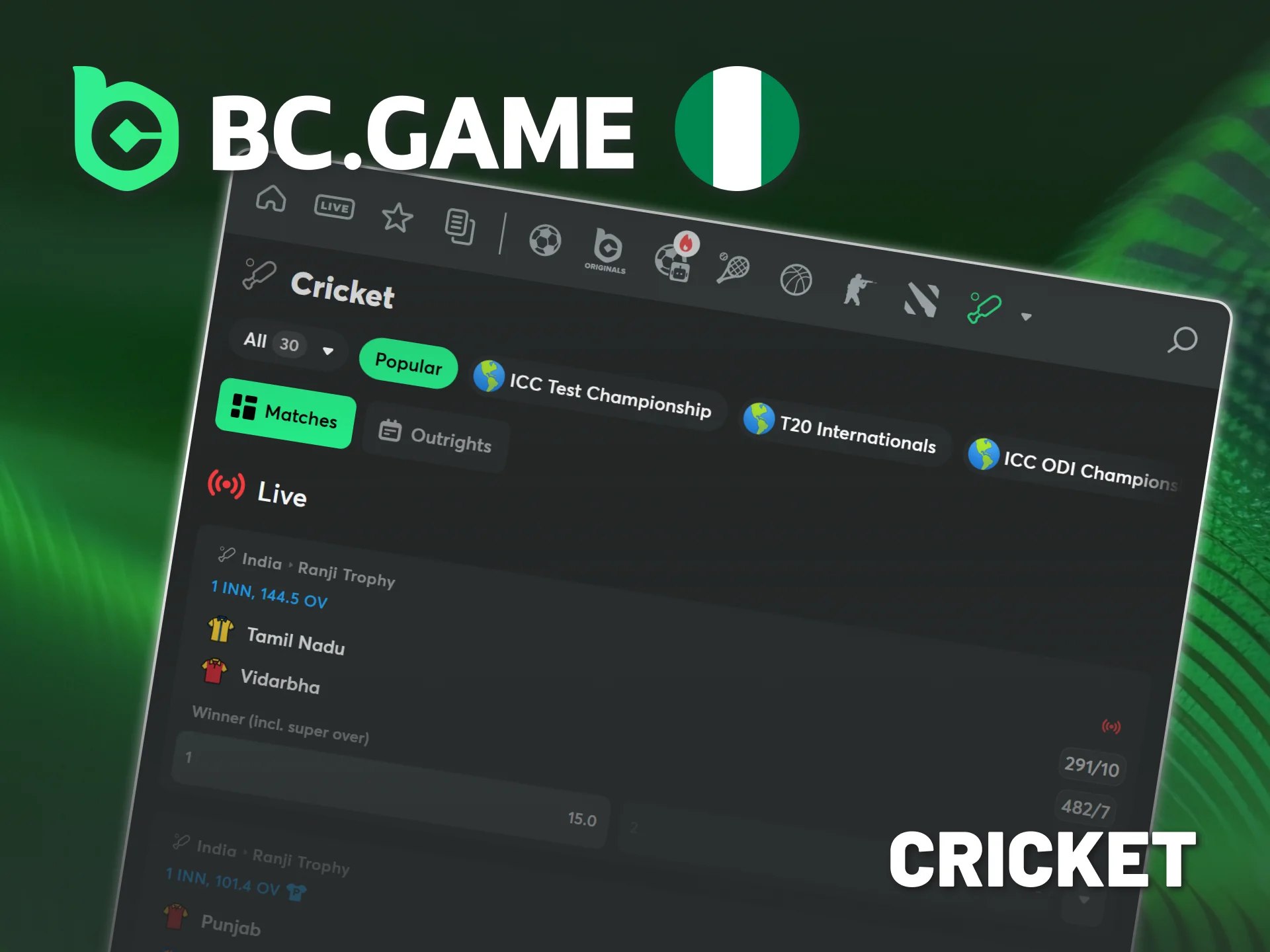 Bet on live cricket runs on BC Game Nigeria official.